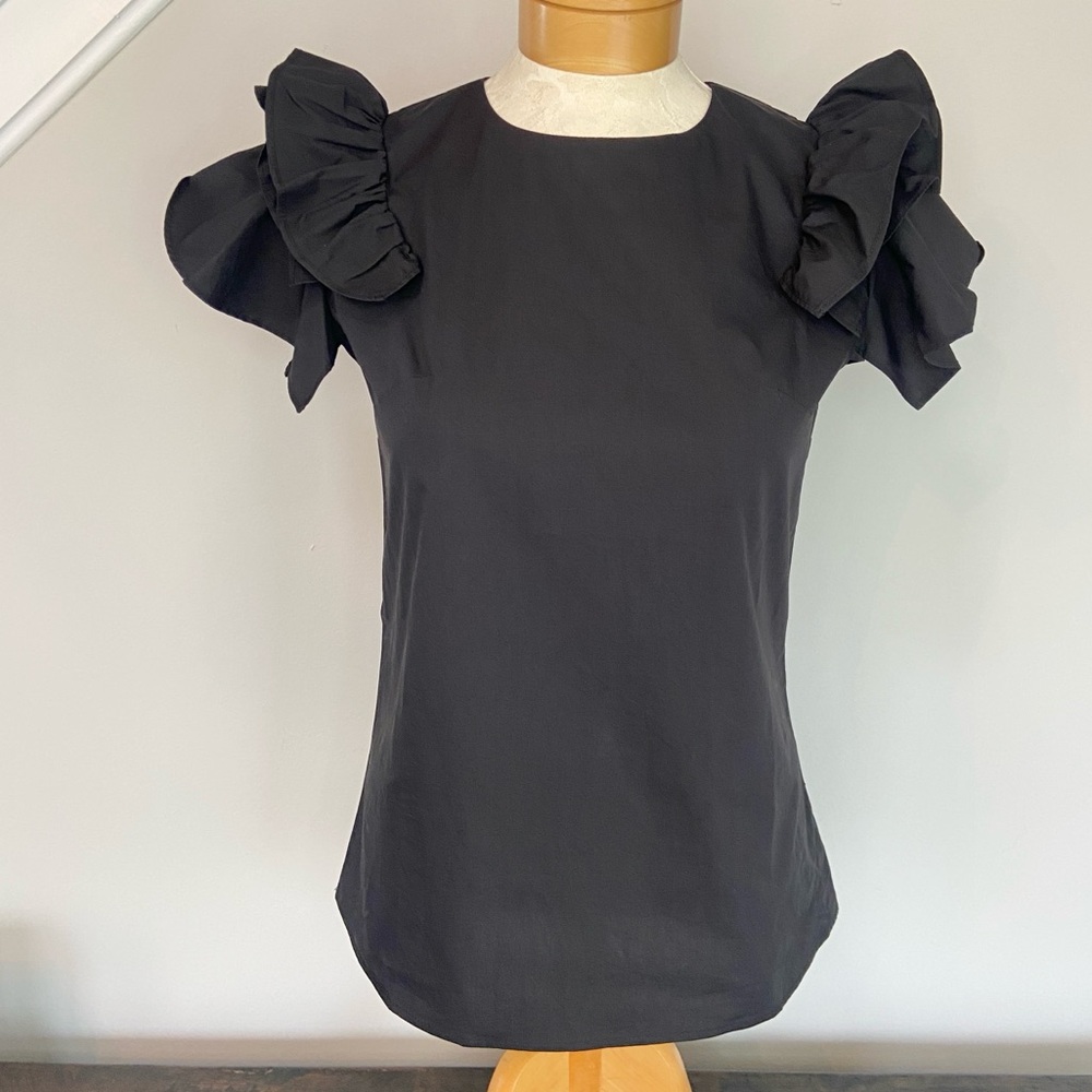 Gracia Black Ruffle Short Sleeve Top Size Small
